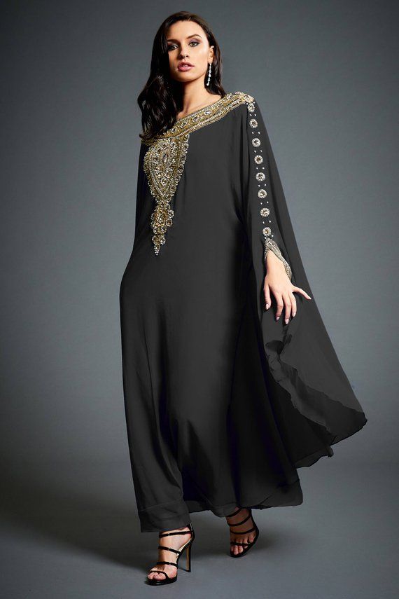 iftar dinner black dress with gold trim