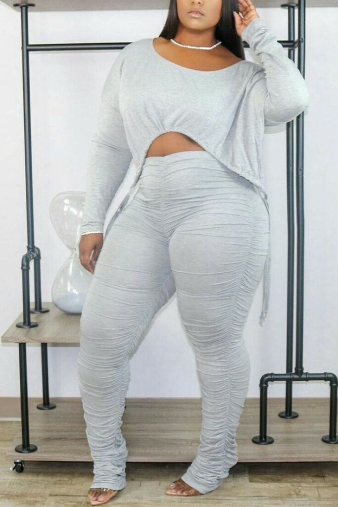 Grey ruched 2 pice pants and top