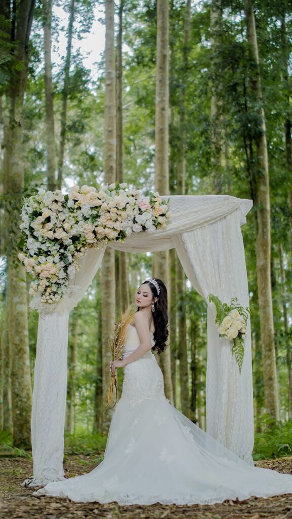 bridal shower gifts woman in long white wedding dress