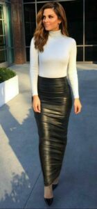 in a black pencil skirt