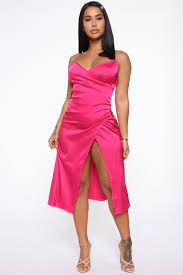 a high slit pink dress