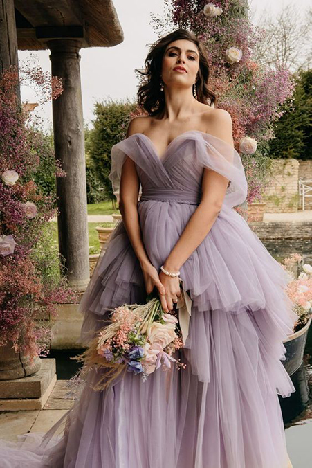 A Purple Puffy Wedding Dress