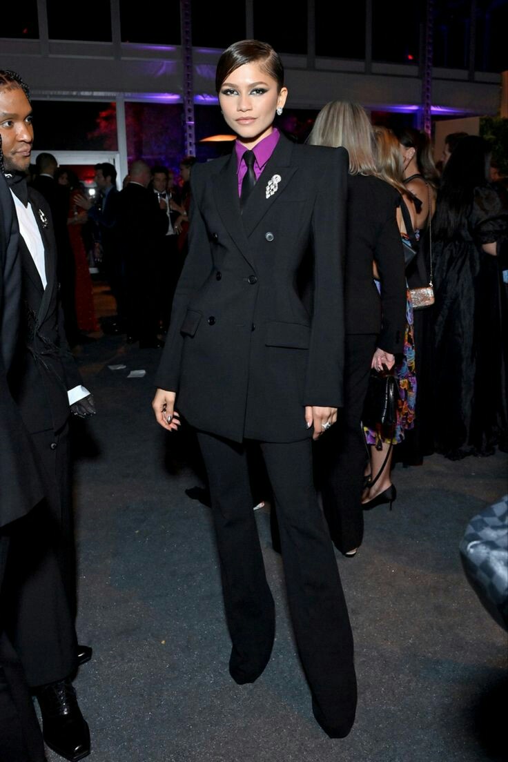 Zendaya at the Vanity Fair Oscar after-party in a black suit 