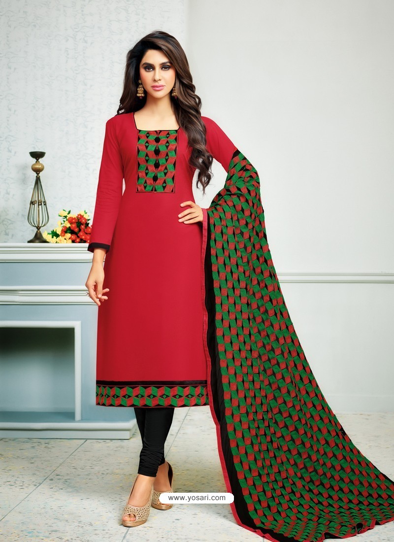 Red Kalamkari Churidar Suit