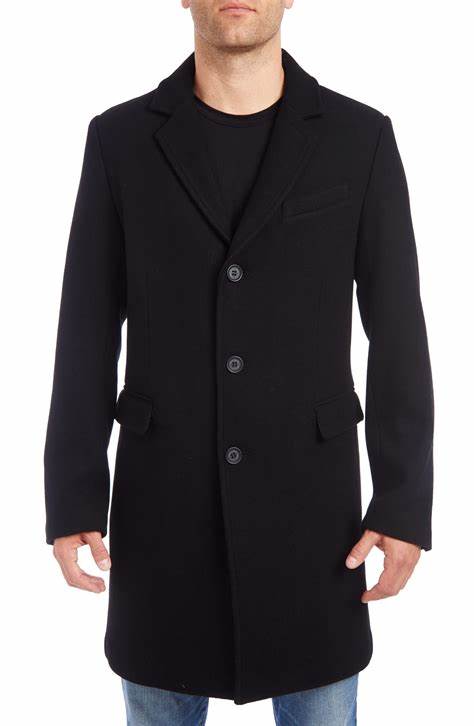 BLACK WOOL BLEND WINTER COATS