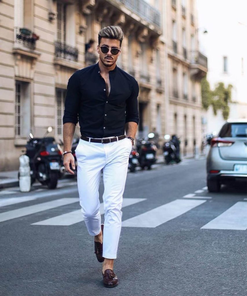 PAIR BLACK SHIRT WITH WHITE PANTS