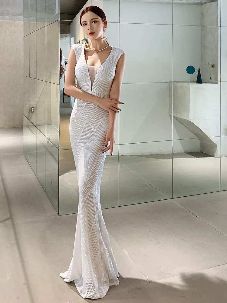 petite White Sequin Dresses