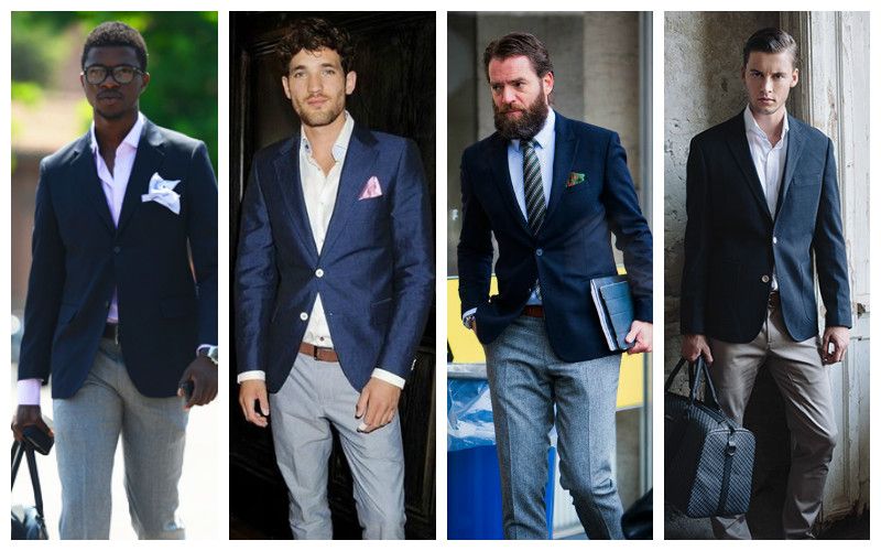 How to Wear Men's Separates Combinations | Blue jacket men, Blue pants men, Grey pants men
