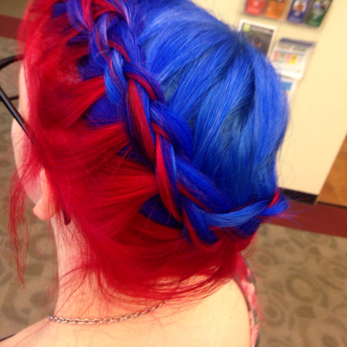 Red and Cool Blue: split hair dye
