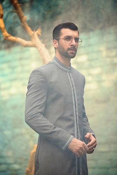 Viscose Polyester-made Gem Garments Ash Sherwani