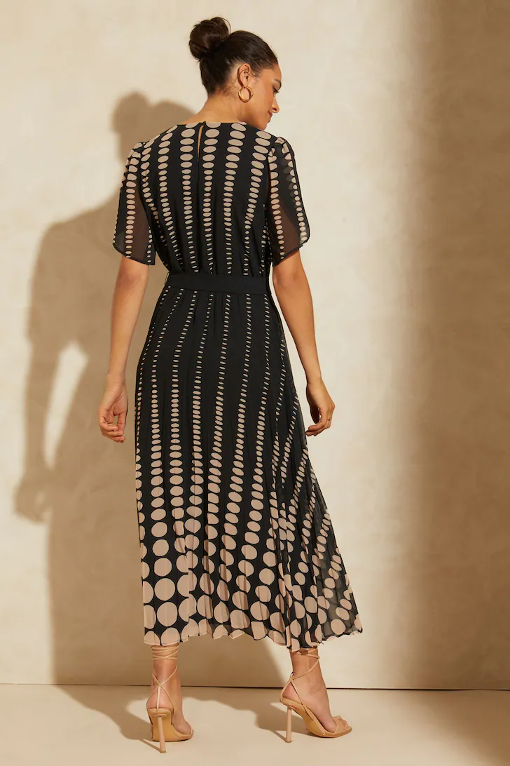 Love And Roses elegant midi dresses Printed Tulip Sleeve Belted Pleated Midi Summer Dress