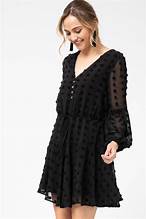 Swiss Dot V-Neck Mini Dresses black