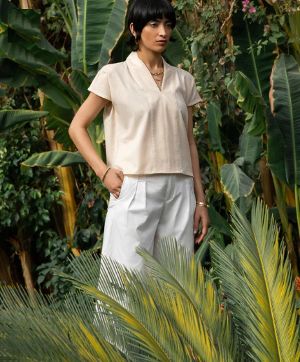 Pakistani western wear trends white slacks peach top