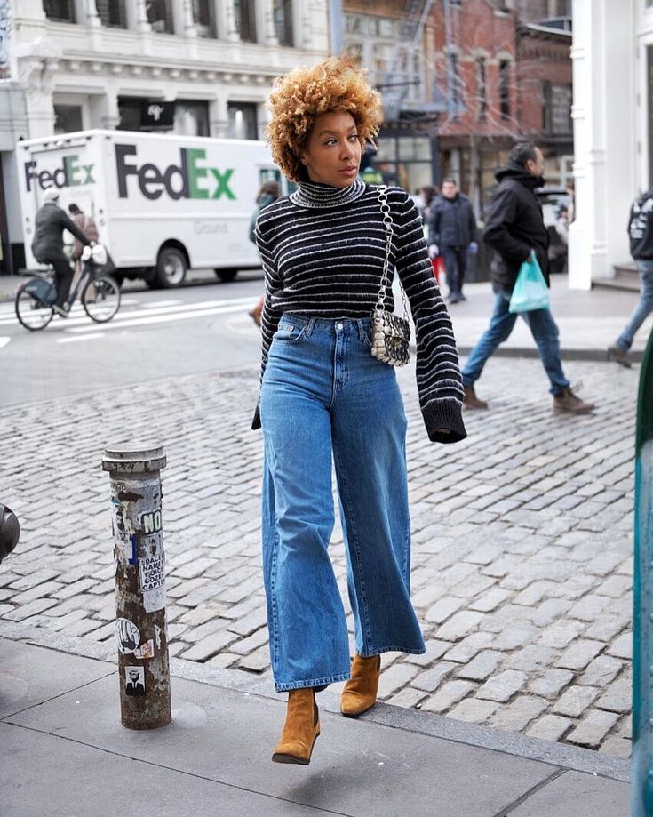 wide-leg jeans and boots