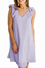 Swiss Dot V-Neck Mini Dresses purple
