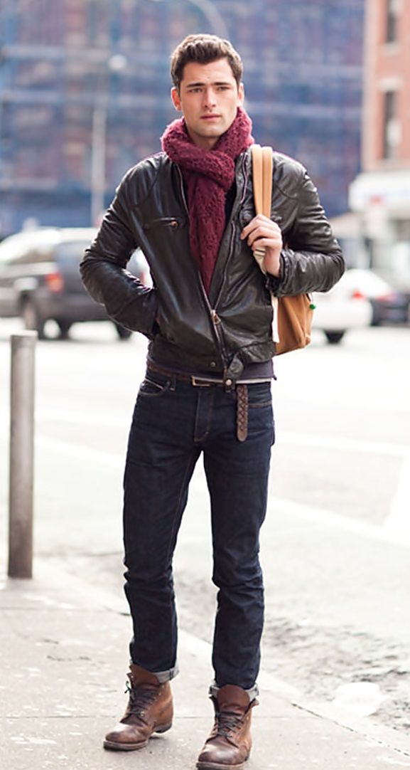 Sean O'Pry in leather jacket