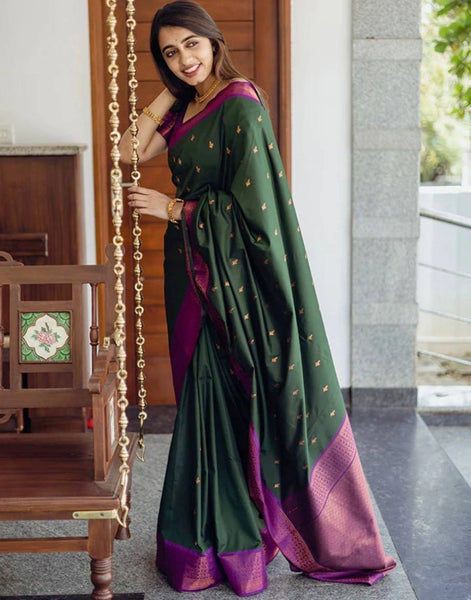 Dark green and lavender sarees