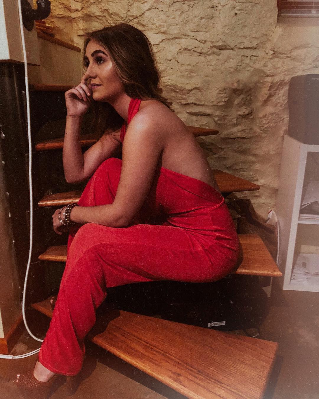 Lainey Wilson inspired concert outfit ideas red corduroy dress