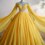yellow prom dress long sleeves and beautiful