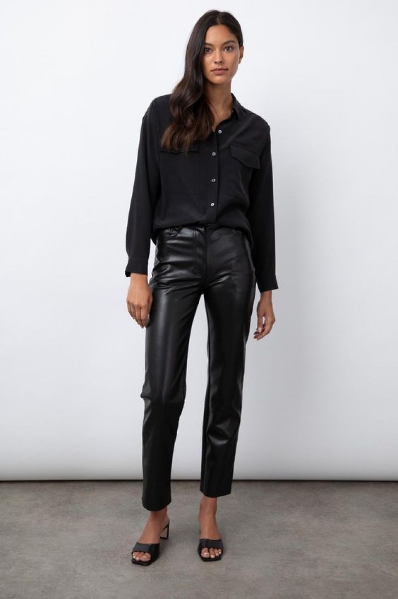Black Button up shirt with leather pants