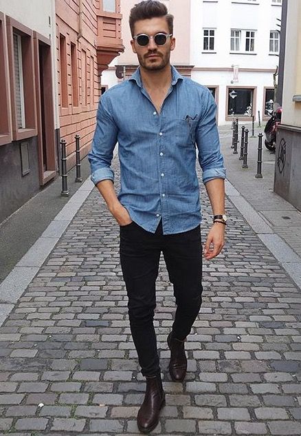 tab collar denim shirts for men