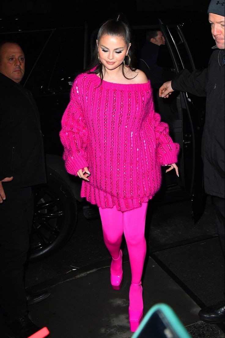 Selena Gomez fashion Pink sweater