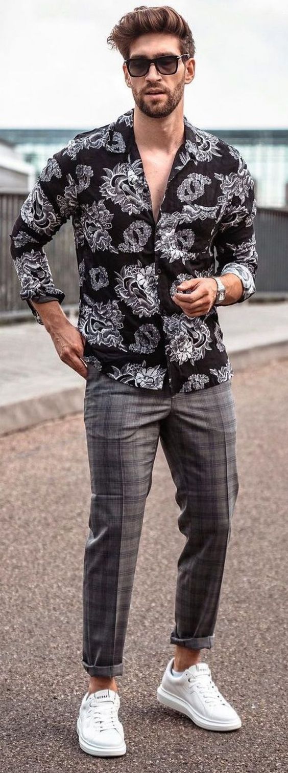 Formal Outfit Ideas For Men classic black shirt and checked trousers