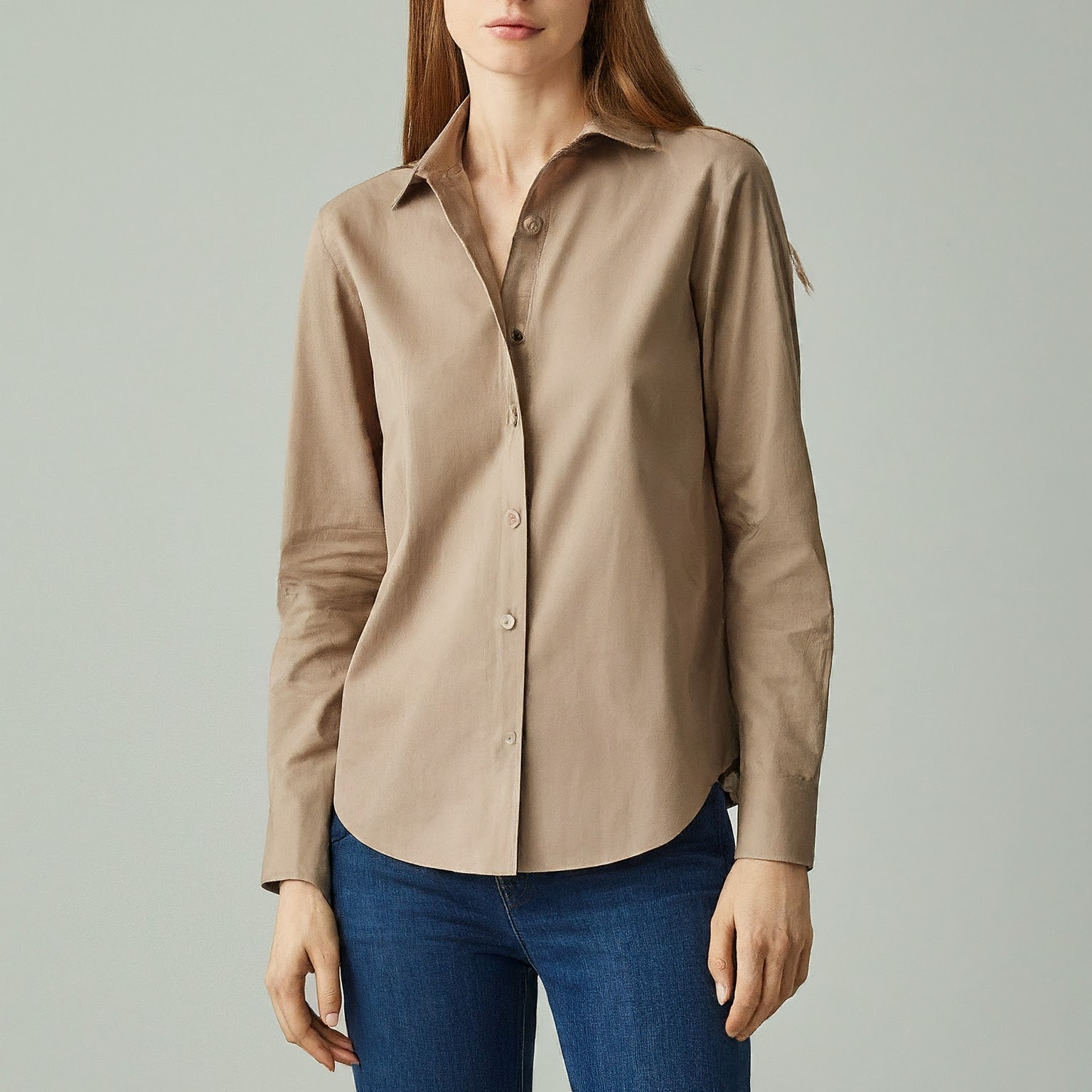 Nuetral color buttoned down shirt wardrobe essentials
