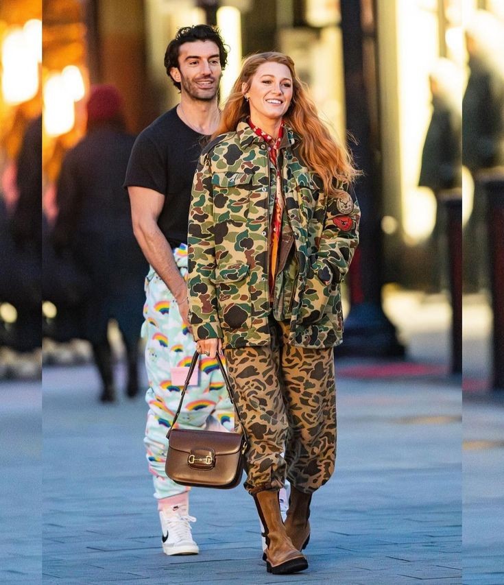 Blake Lively wearing camaflouge pants