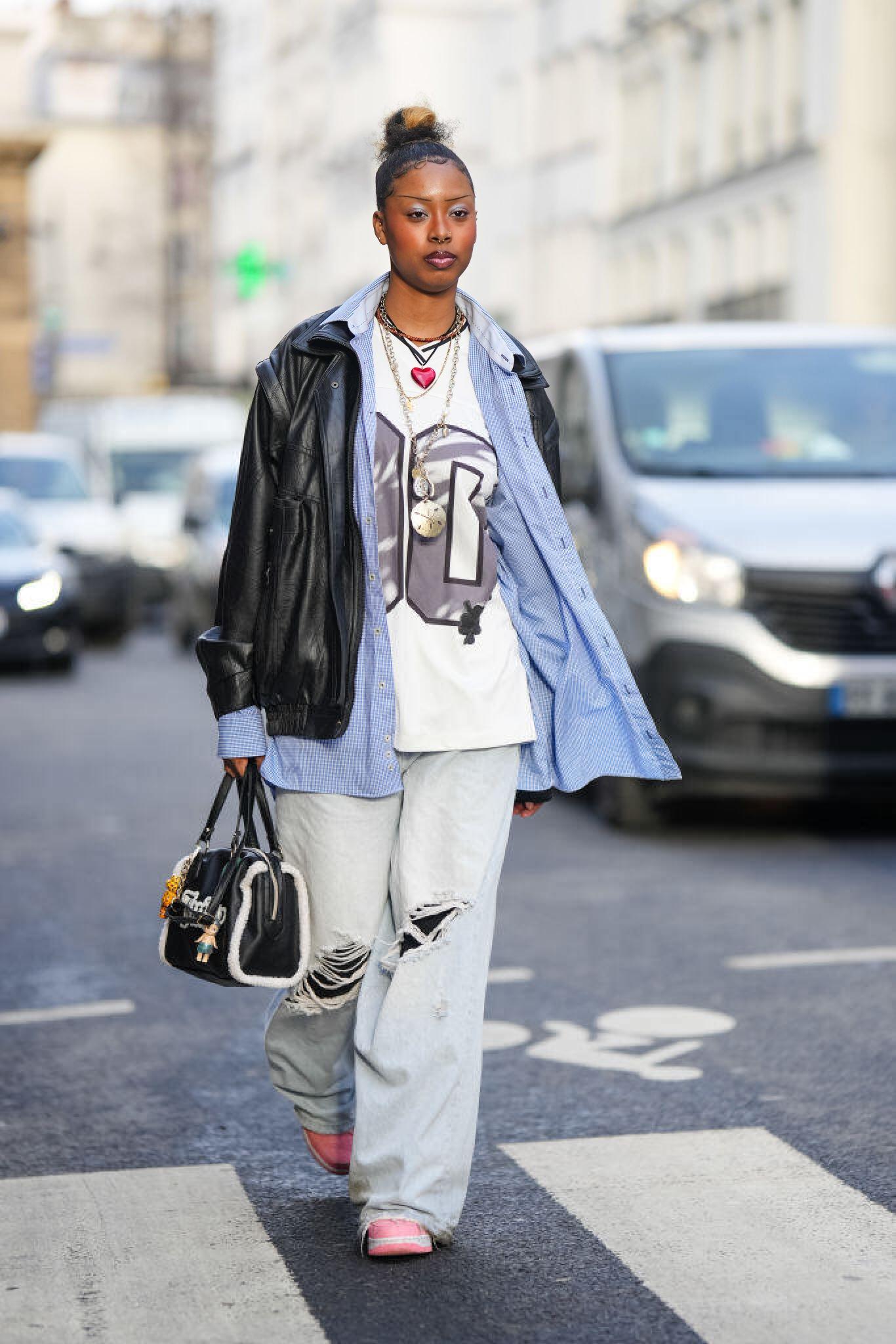 Paris Haute Couture Week street style leather jacket