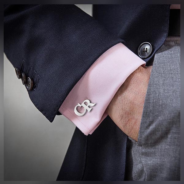 A Gentleman's Wardrobe 003 CR cufflinks on pink shirt sleeve