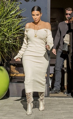 white off shoulder dress Kim Kardashian fashion