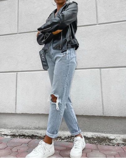 Edgy Edge Mom Jeans with a Leather Jacket
