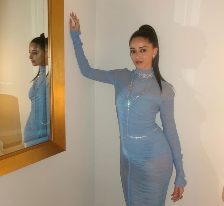Ananya Pandey fashion Blue Longsleeve dress