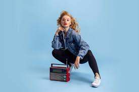 1980s fashion girl with radio 
