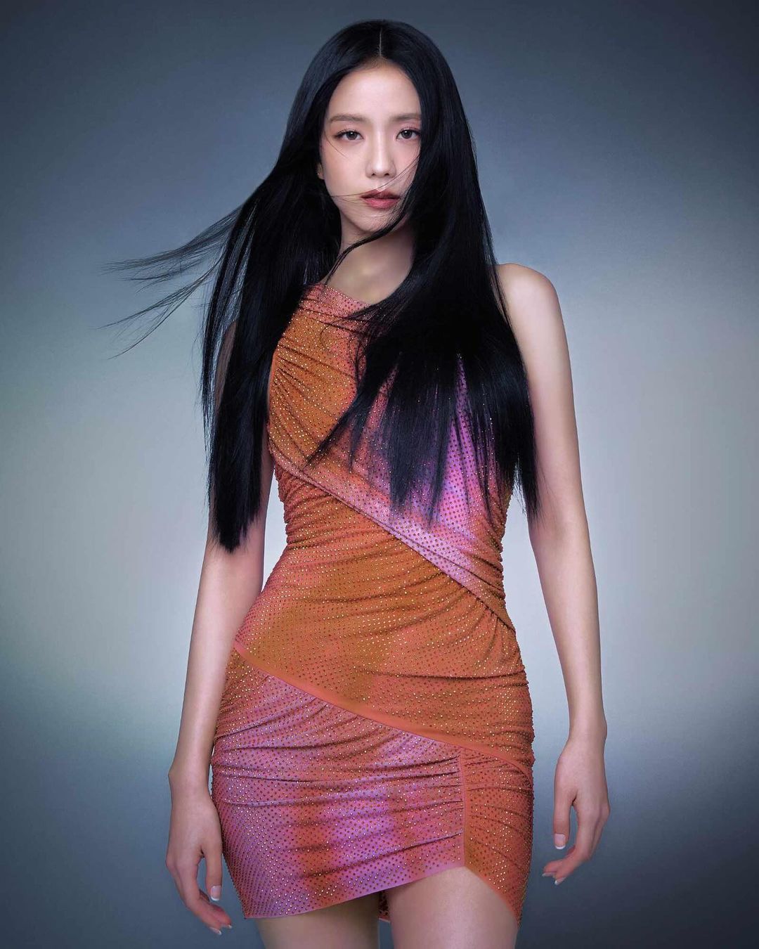  Jisoo Self-Portrait rihinestone midi dress