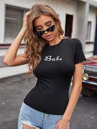 fitted shirts for girls with text babe 