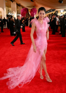 Leah Lewis red carpet dress sexy