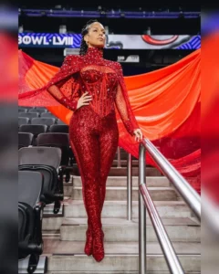 Alicia Keys red gown 