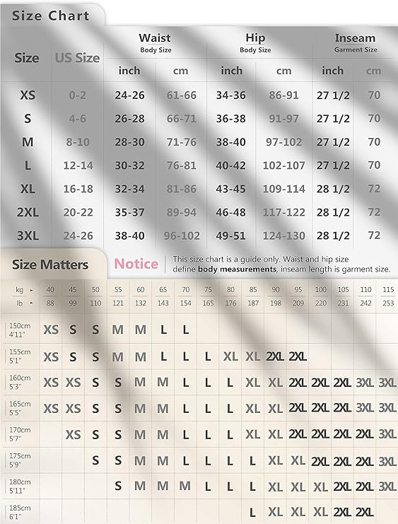 Our High-Waisted Yoga Leggings chart