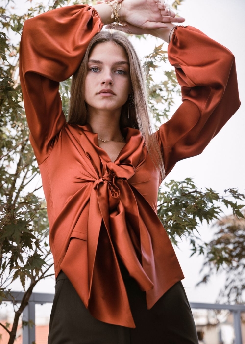Brown Silk shirts for women