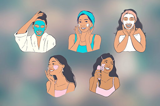 timeless skincare drawings of various stages of skincare