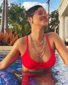Rihanna sexy poolside bikini red