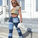 Women's frayed patch jeans