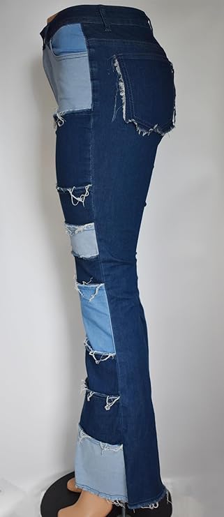 left side Women's frayed patch jeans