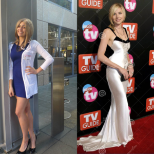 Sarah Chalke in figure hugging sexy dress