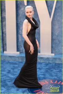 Julia Garner black sheer sexy red carpet dress