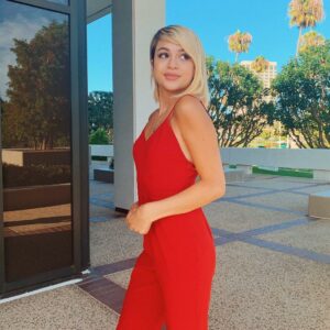 Josie Totah in a red dress