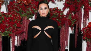 Demi with a a black dress