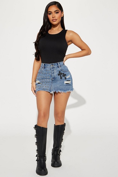 Back Logo Denim Mini Skirt